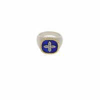 Yellow Gold and Silver Cross Chevalière with Diamond - Diamond & Lapis Lazuli