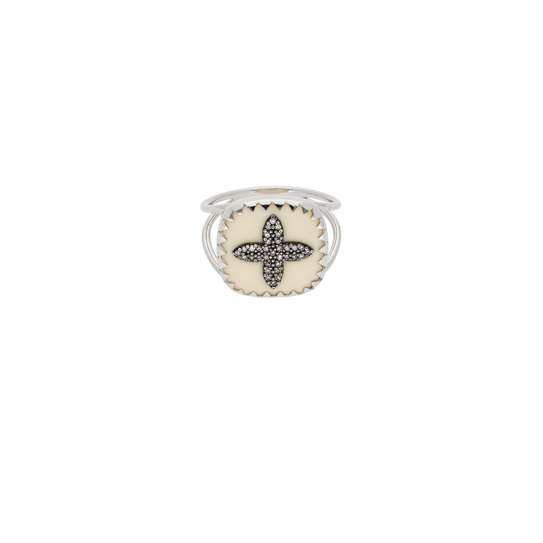 Bague croix en argent avec diamant - Diamant & Résine