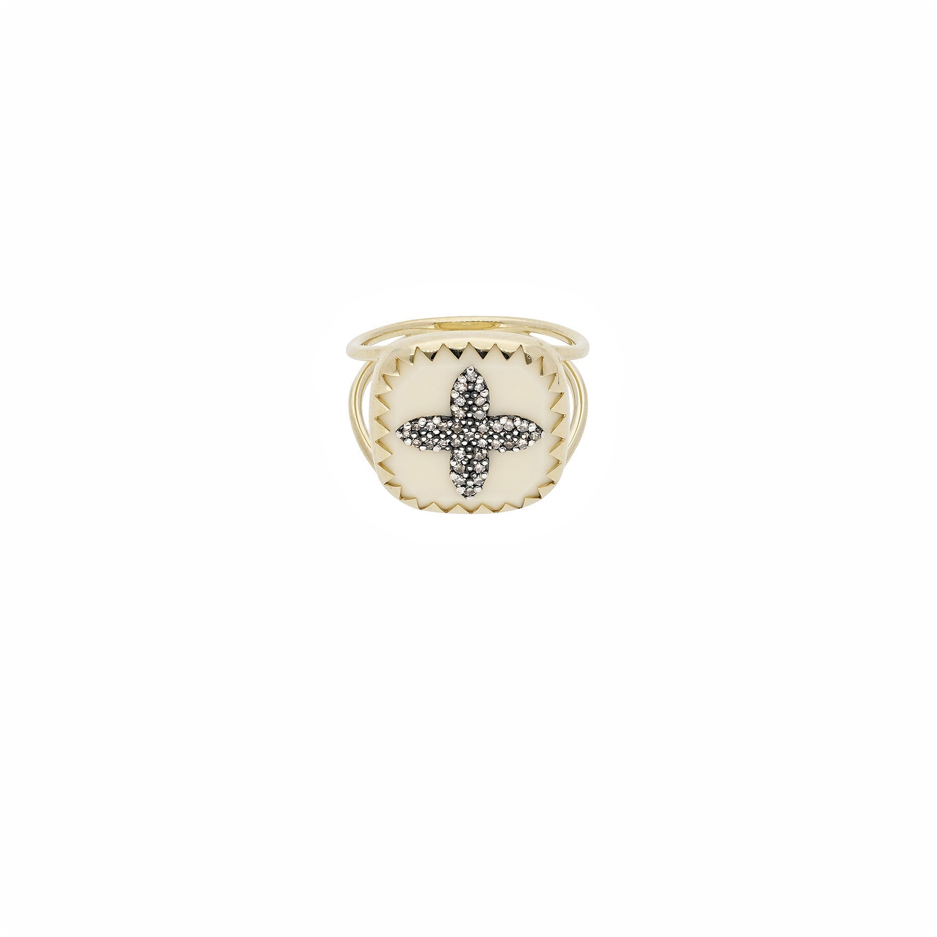 Yellow gold and silver ring set with diamonds - Noir Diamant