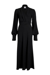 Black / Robe longue à bustier croisé en crêpe éco-responsable
