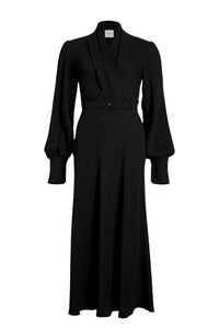 Robe longue à bustier croisé en crêpe - Noir