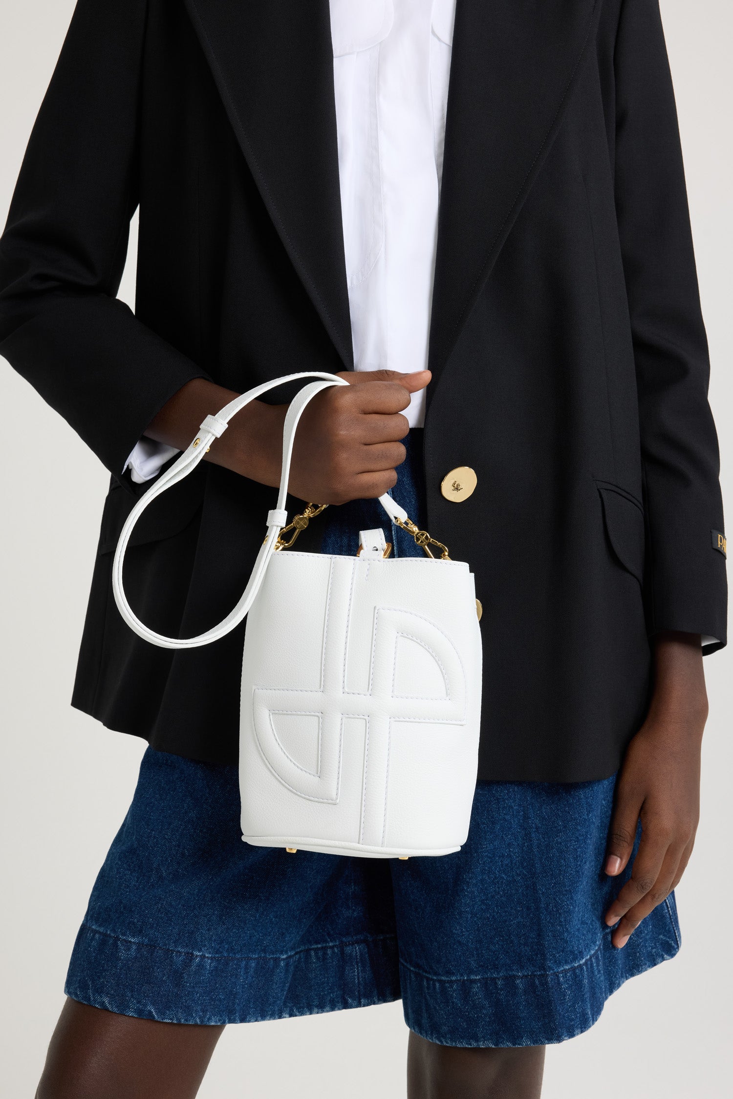 White / Petit sac seau JP en cuir