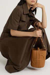 Petit sac seau JP en cuir grainé - Caramel