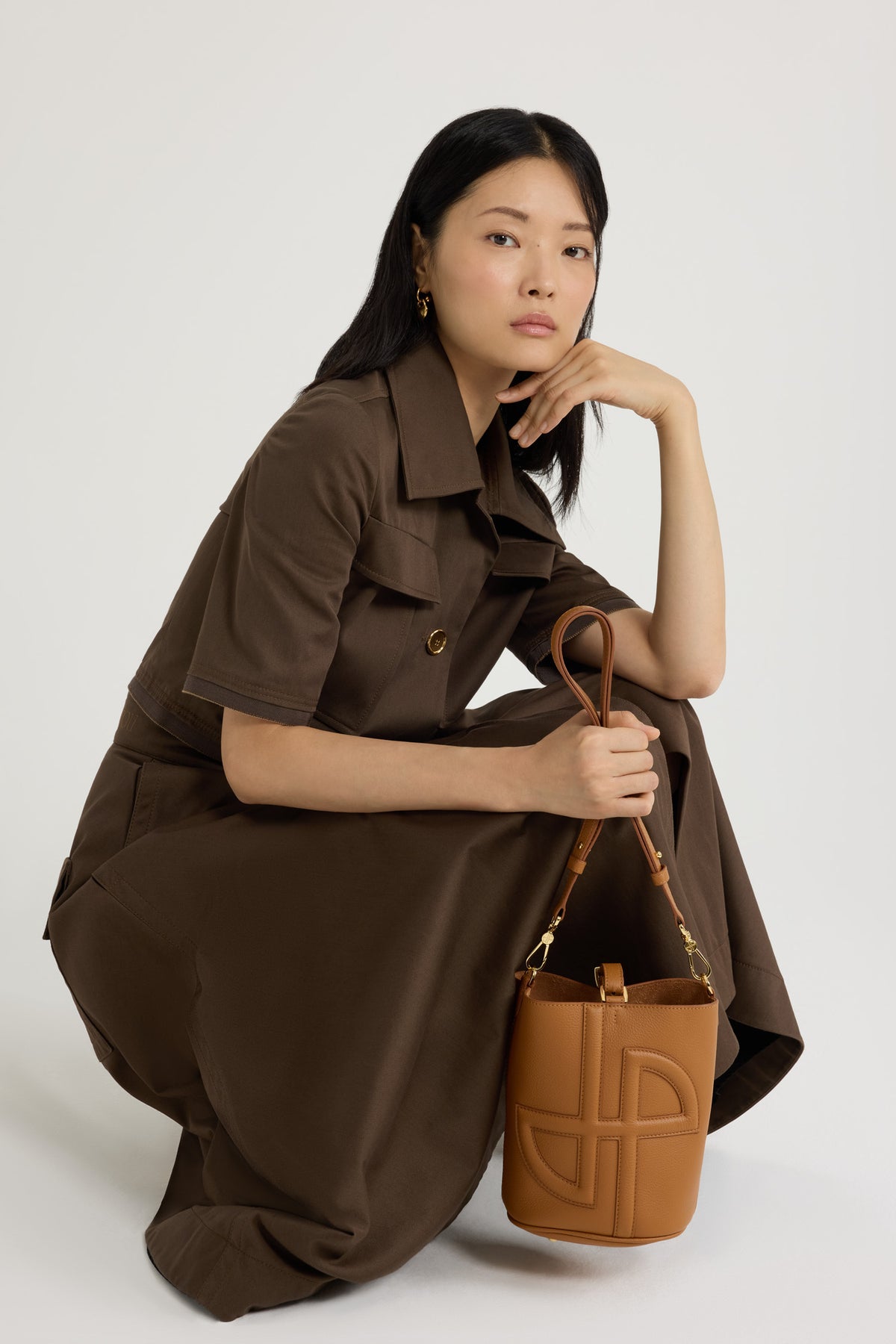 Caramel / Petit sac seau JP en cuir