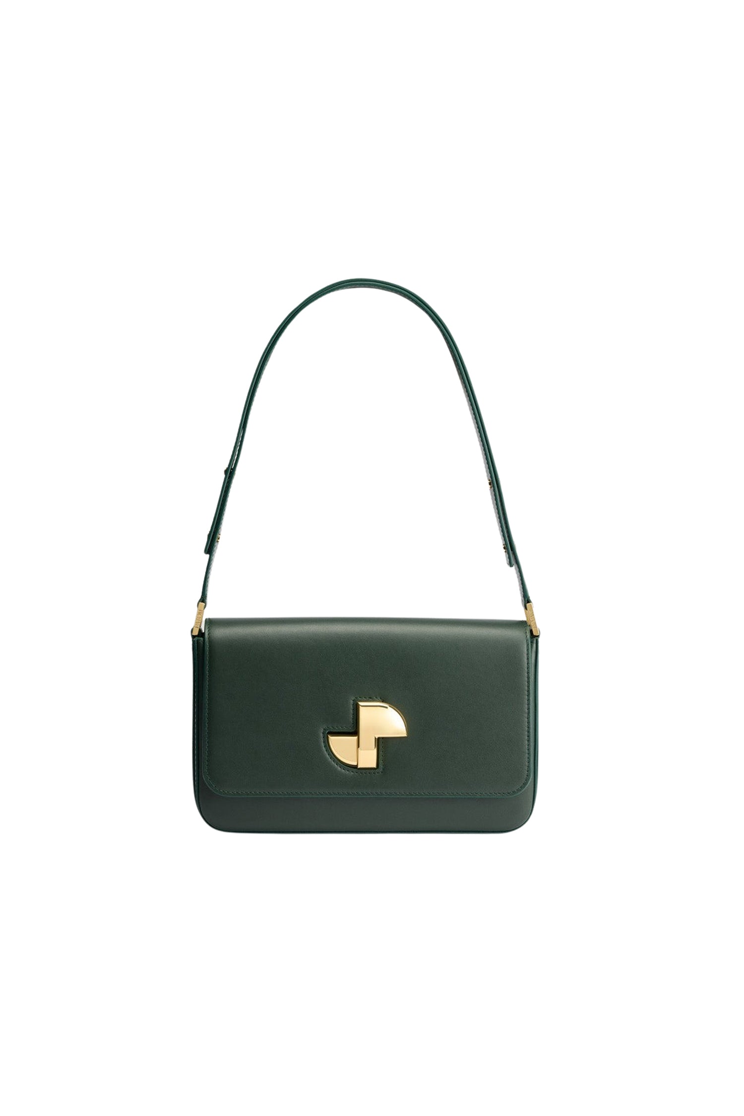 Sac Le Classic Lock en cuir lisse - Vert Bouteille