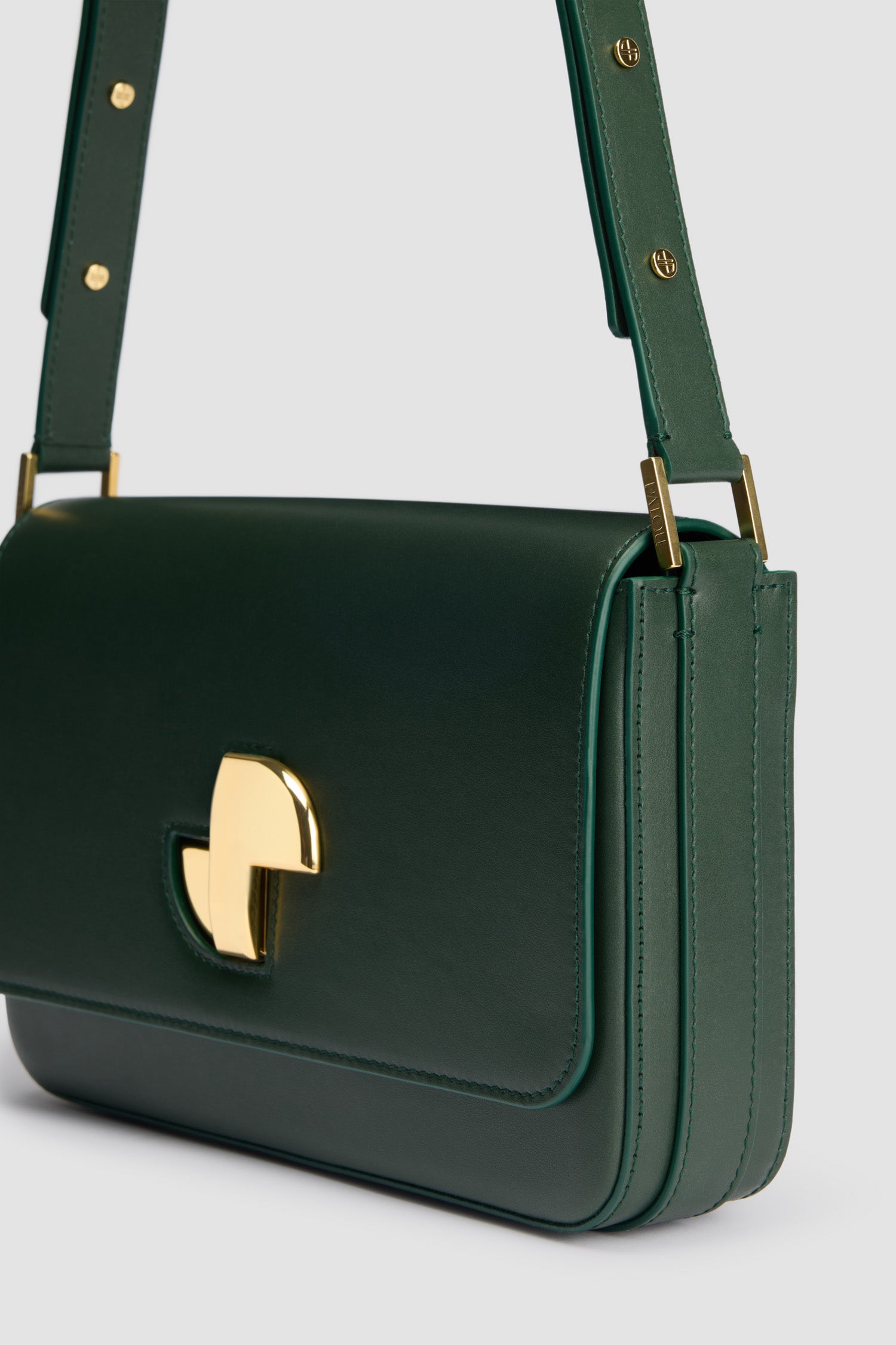 Sac Le Classic Lock en cuir lisse - Vert Bouteille