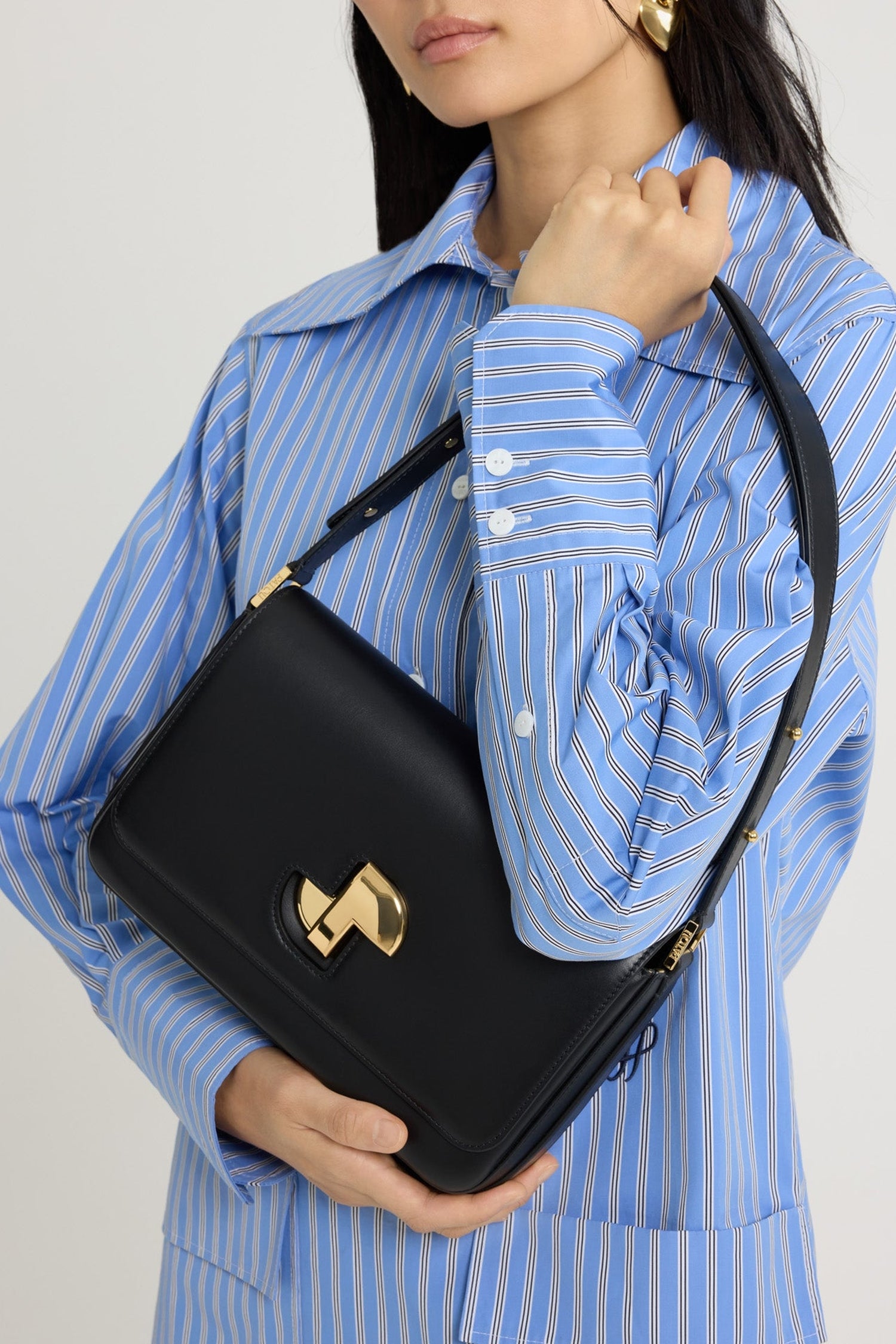 Sac Le Classic Lock en cuir lisse - Noir