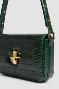 Garden Green / Sac Le Classic Lock en cuir embossé crocodile