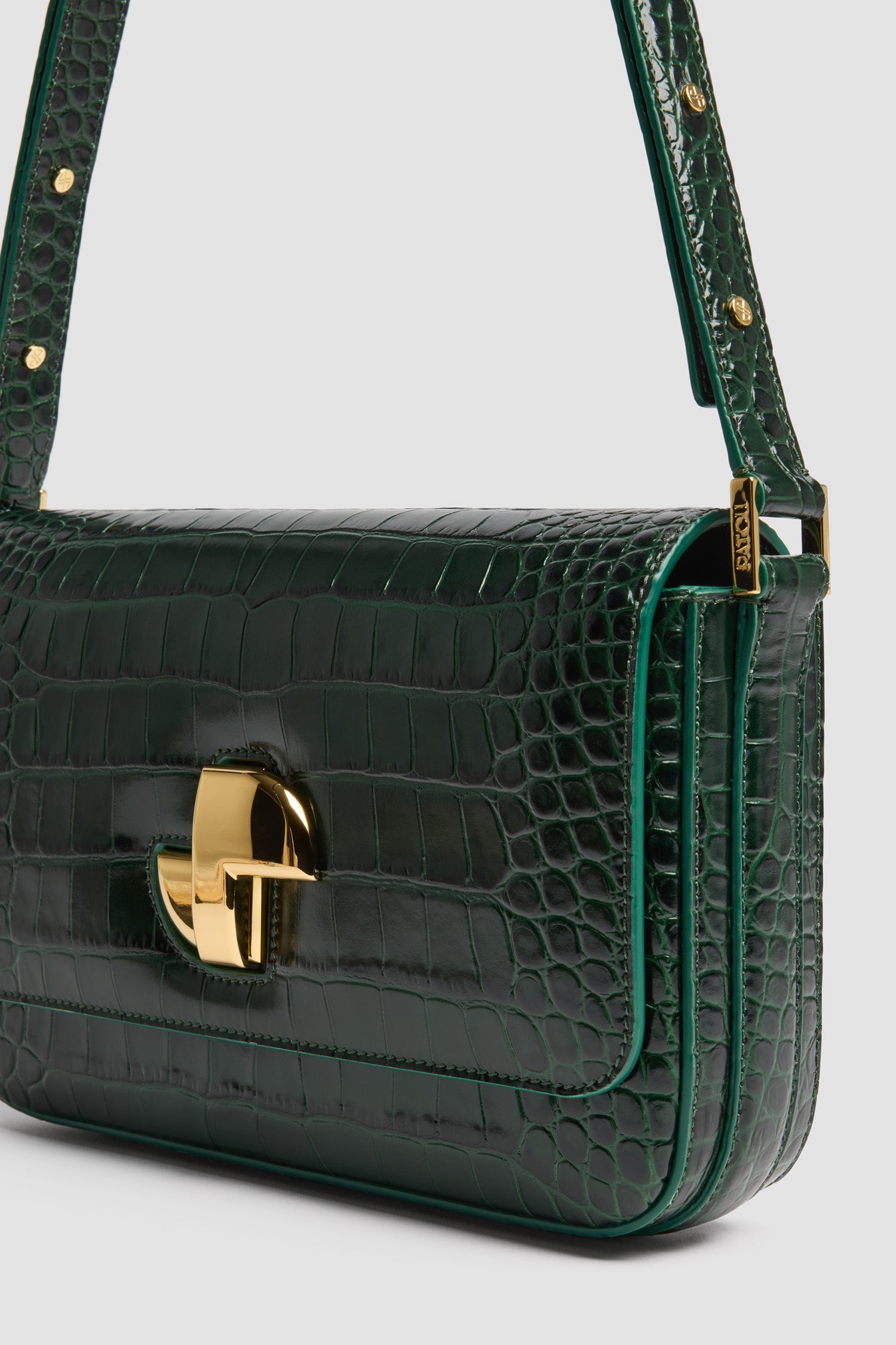 Garden Green / Sac Le Classic Lock en cuir embossé crocodile