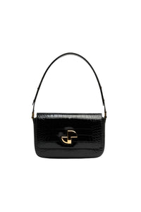 Black / Sac Le Classic Lock en cuir embossé crocodile