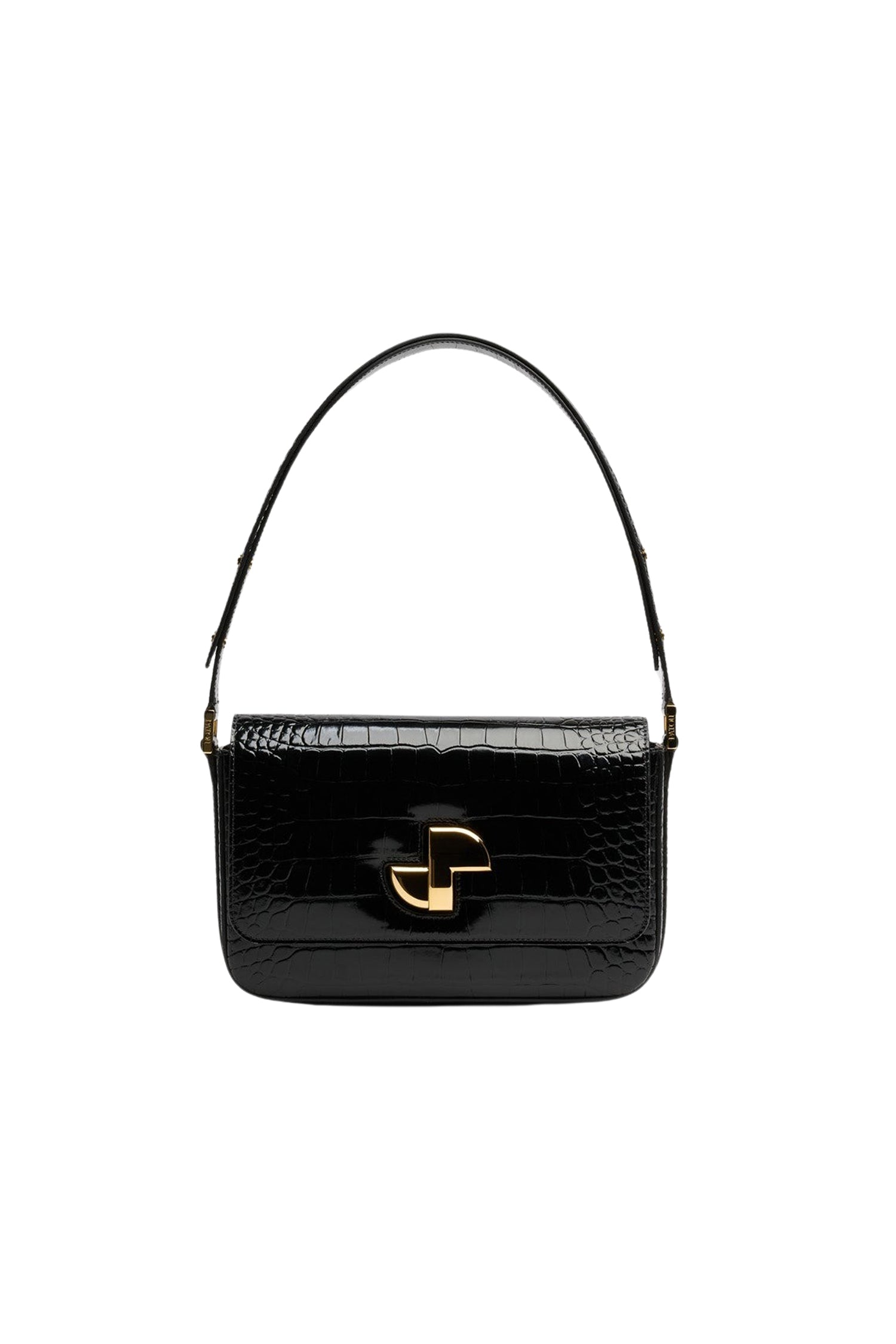 Black / Sac Le Classic Lock en cuir embossé crocodile