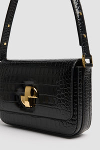 Black / Sac Le Classic Lock en cuir embossé crocodile