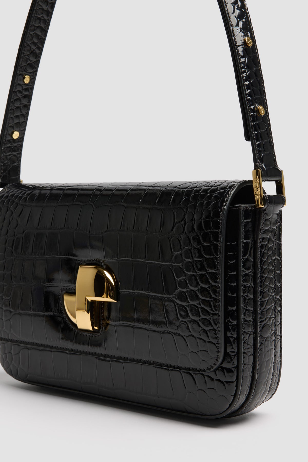 Black / Sac Le Classic Lock en cuir embossé crocodile
