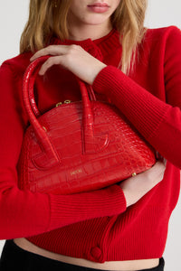 Babylone Red / Sac Le Patou Bowling en cuir embossé crocodile