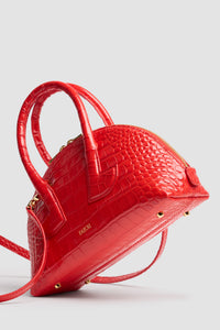Babylone Red / Sac Le Patou Bowling en cuir embossé crocodile