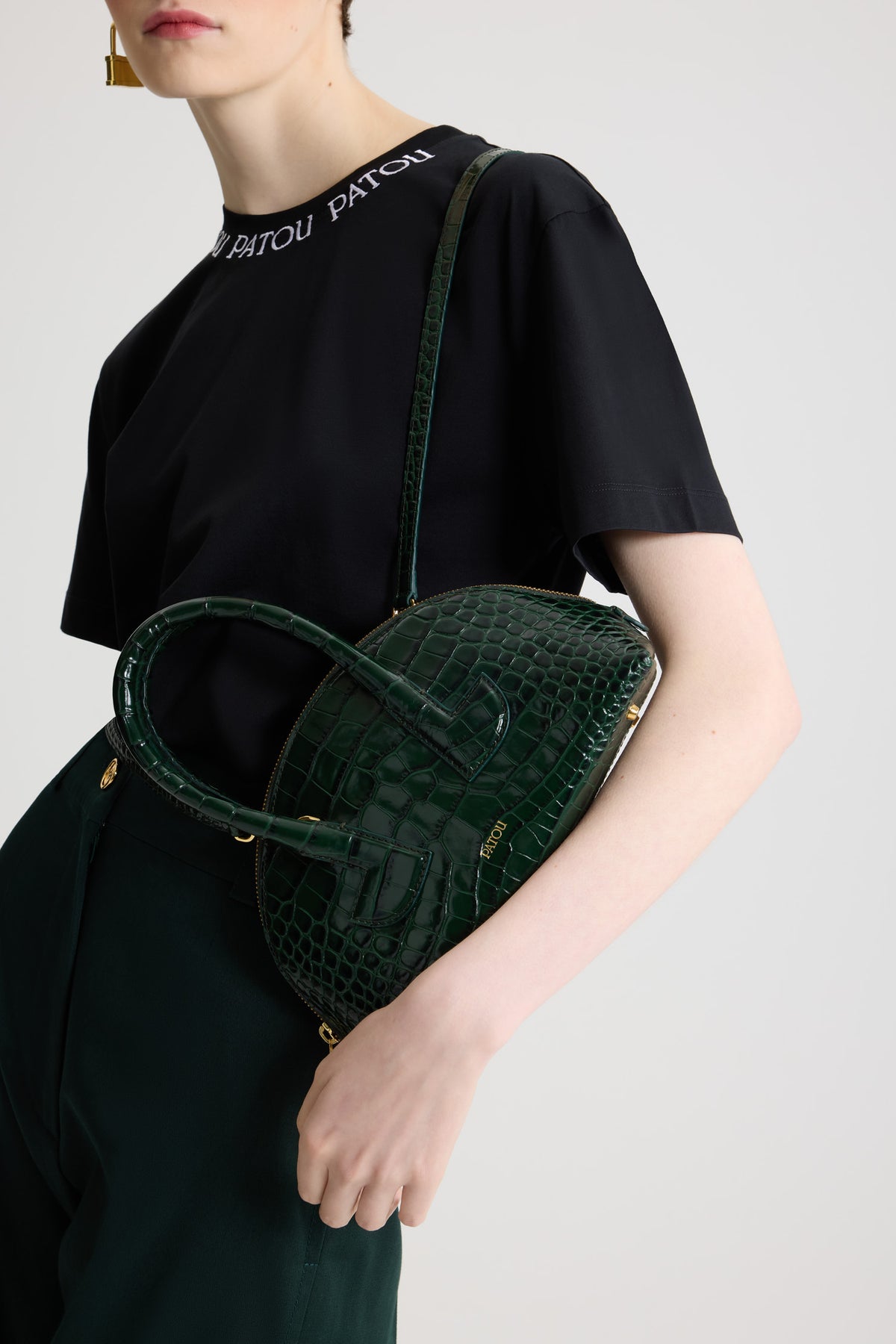 Garden Green / Sac Le Patou Bowling en cuir embossé crocodile
