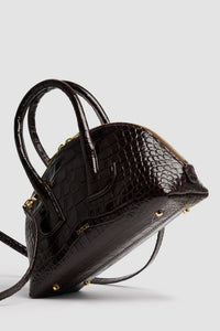Smoked Ebony / Sac Le Patou Bowling en cuir embossé crocodile