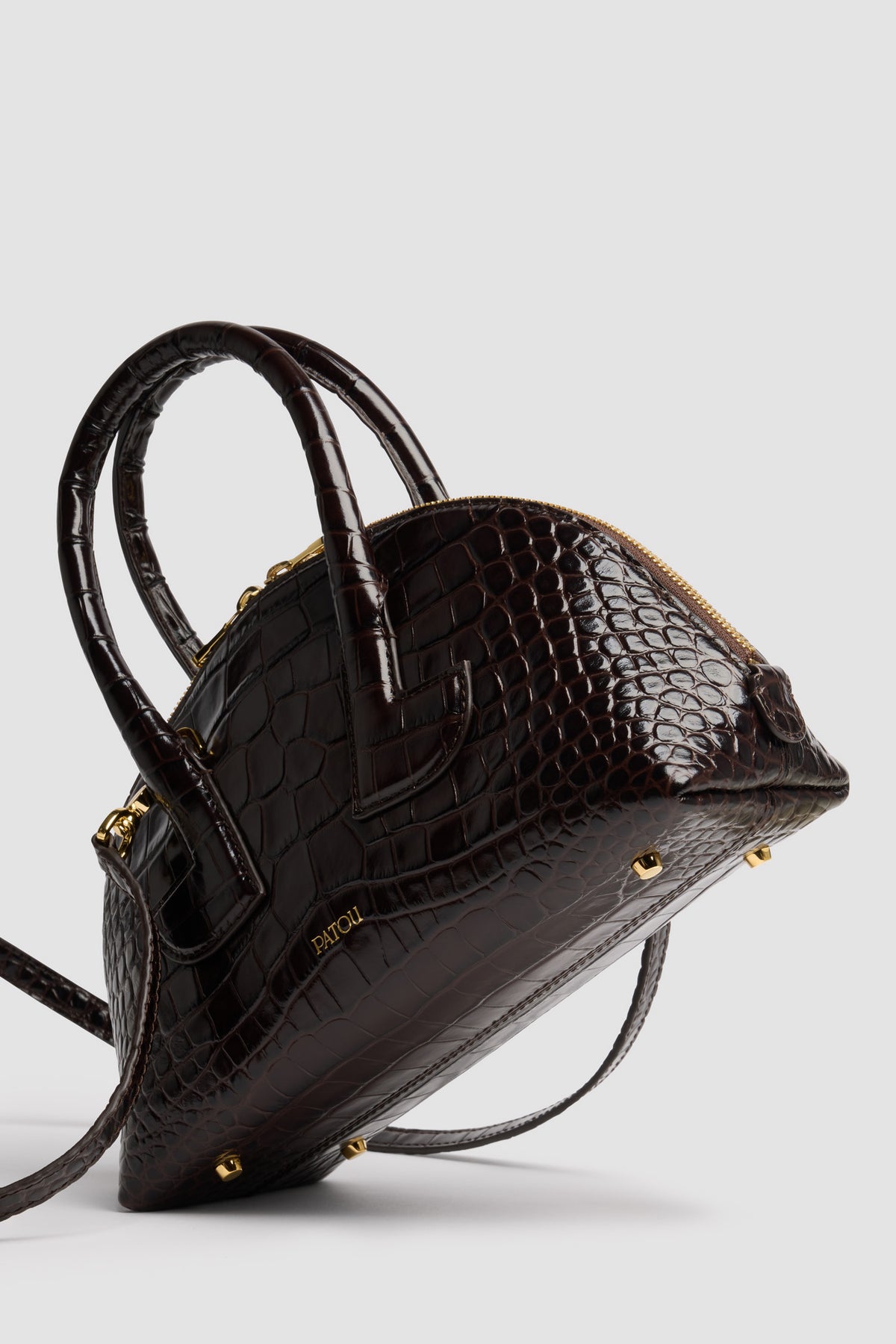 Smoked Ebony / Sac Le Patou Bowling en cuir embossé crocodile