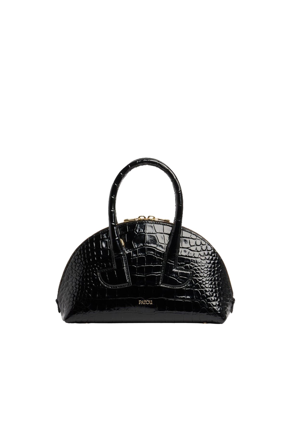 Black / Sac Le Patou Bowling en cuir embossé crocodile