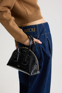 Black / Sac Le Patou Bowling en cuir embossé crocodile