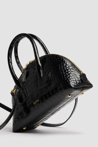 Black / Sac Le Patou Bowling en cuir embossé crocodile