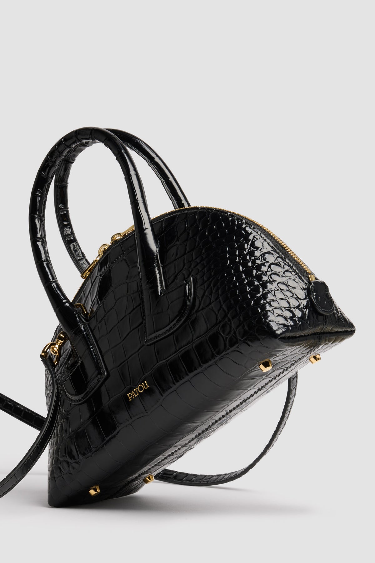 Black / Sac Le Patou Bowling en cuir embossé crocodile