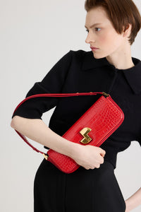 Babylone Red / Sac Le Lock en cuir embossé crocodile