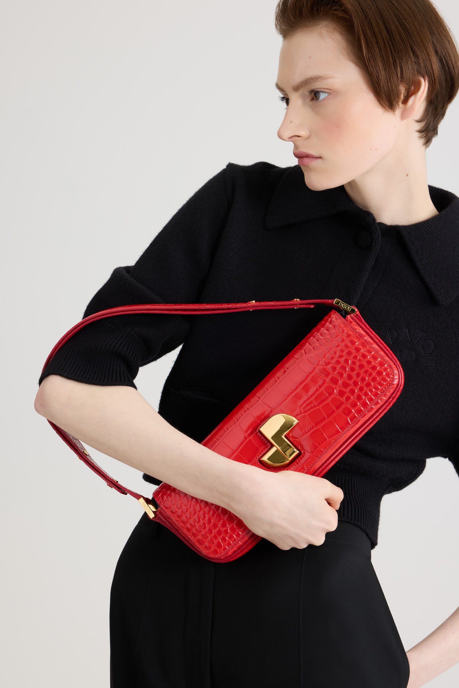 Babylone Red / Sac Le Lock en cuir embossé crocodile