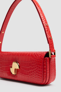 Babylone Red / Sac Le Lock en cuir embossé crocodile