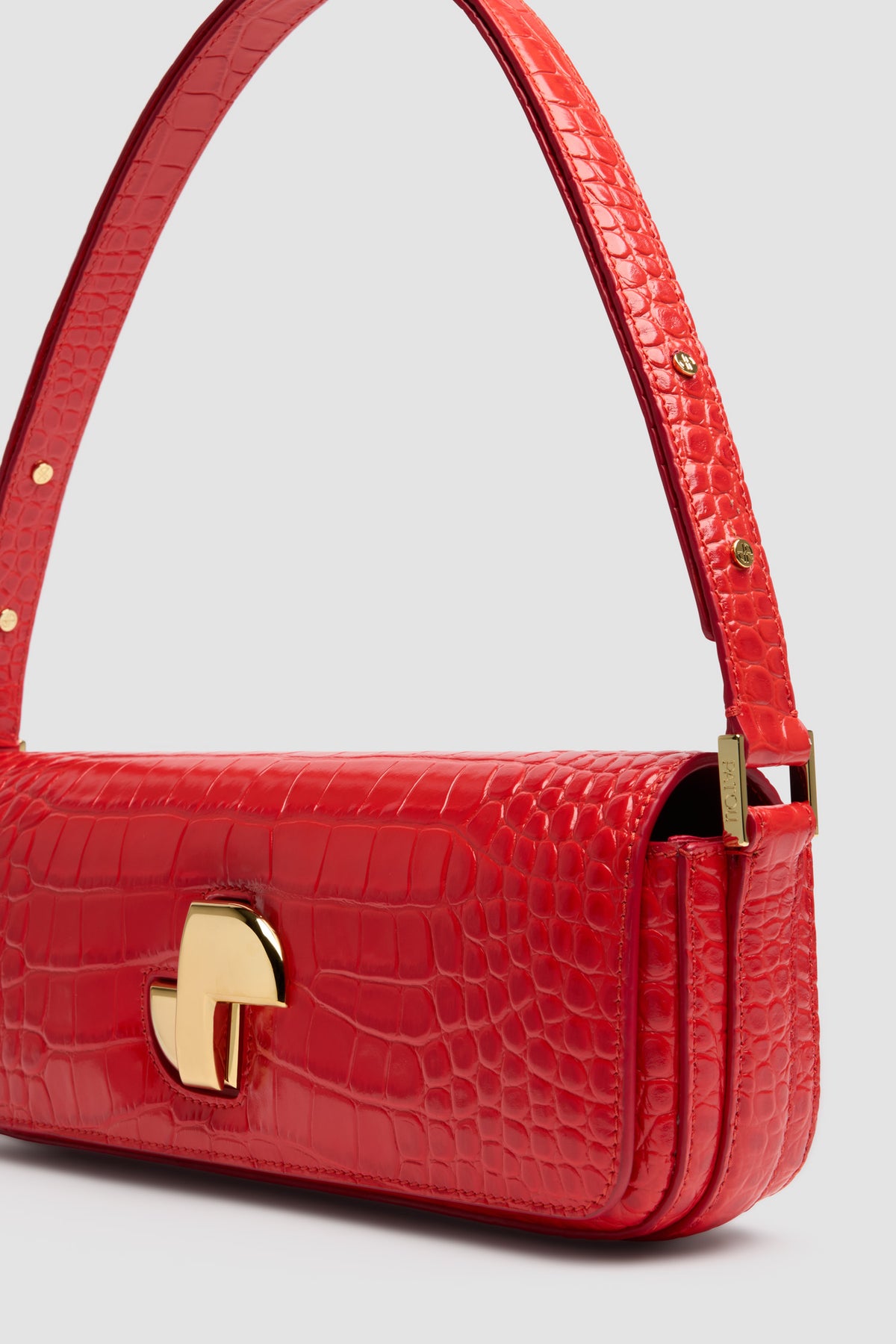 Babylone Red / Sac Le Lock en cuir embossé crocodile