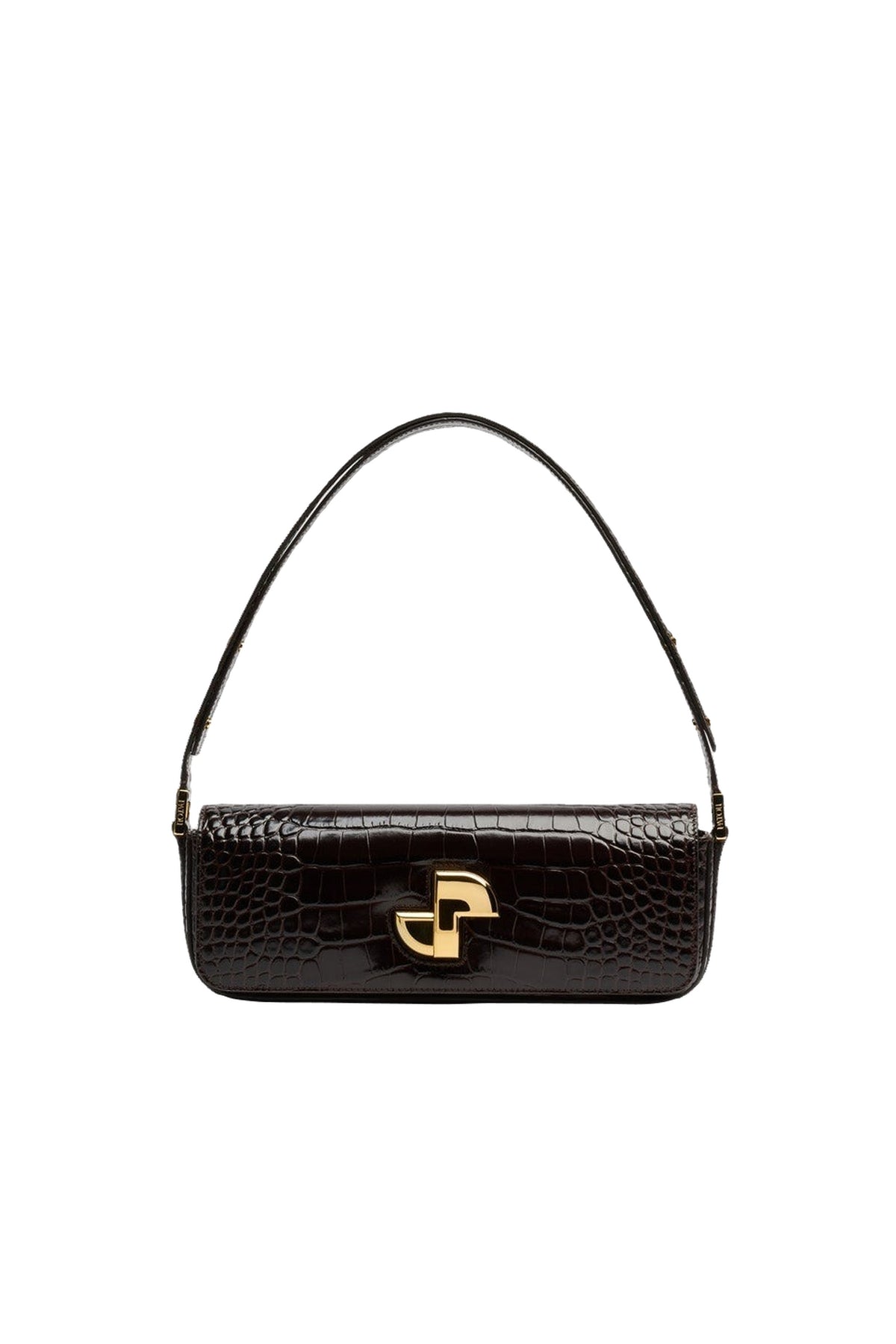Smoked Ebony / Sac Le Lock en cuir embossé crocodile