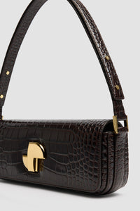 Smoked Ebony / Sac Le Lock en cuir embossé crocodile