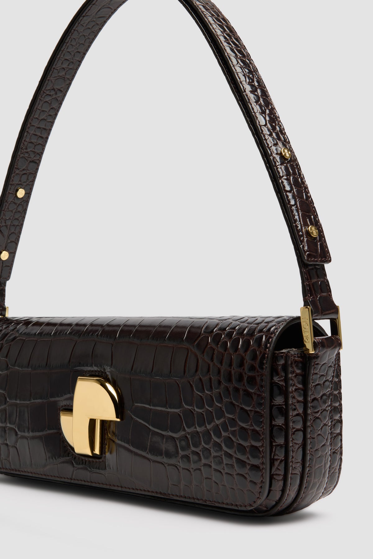 Smoked Ebony / Sac Le Lock en cuir embossé crocodile
