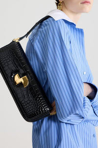 Sac Le Lock en cuir embossé - Smoked Ebony