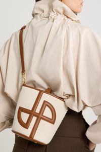 Caramel / Petit sac seau JP en cuir et coton