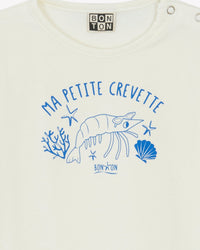 T-shirt Tuba illustration "Ma petite crevette" en coton - Ecru Bonton