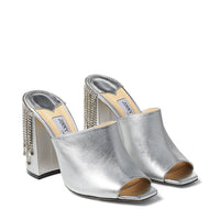 Mules Baia à bout ouvert 100 en cuir métallisé - Silver & Crystal