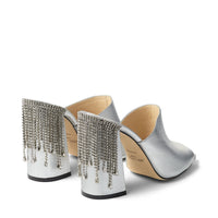 Mules Baia à bout ouvert 100 en cuir métallisé - Silver & Crystal