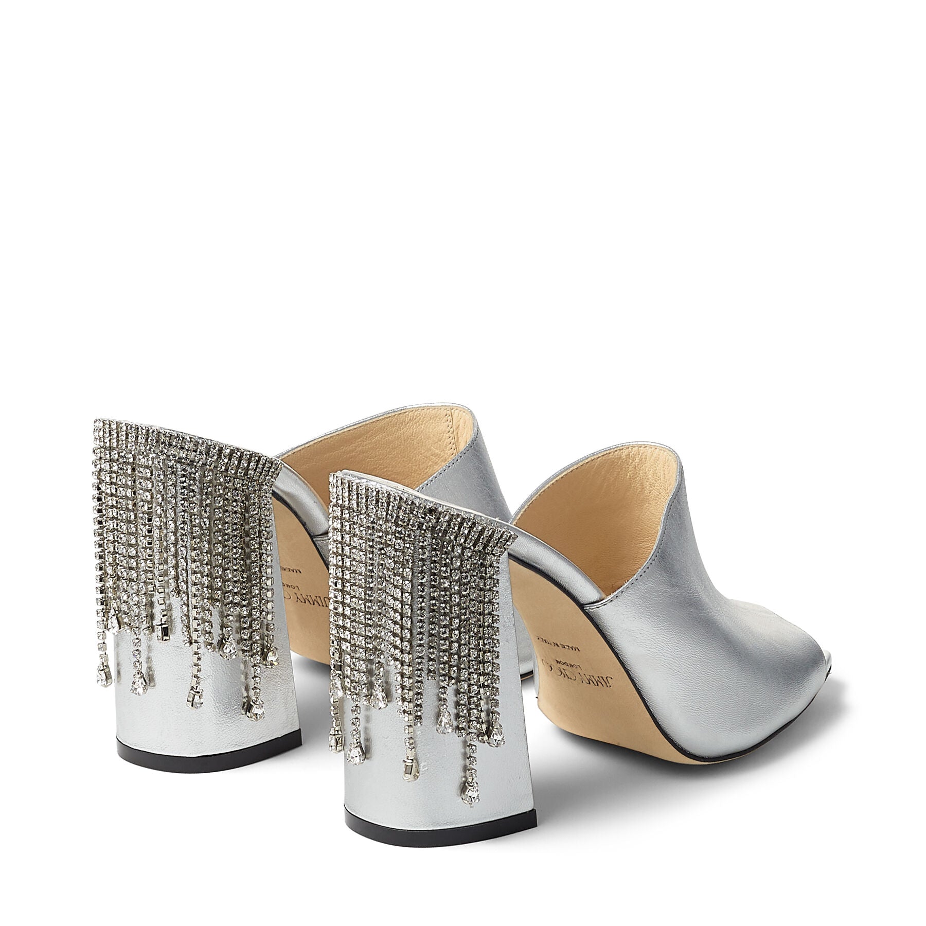 Mules Baia à bout ouvert 100 en cuir métallisé - Silver & Crystal