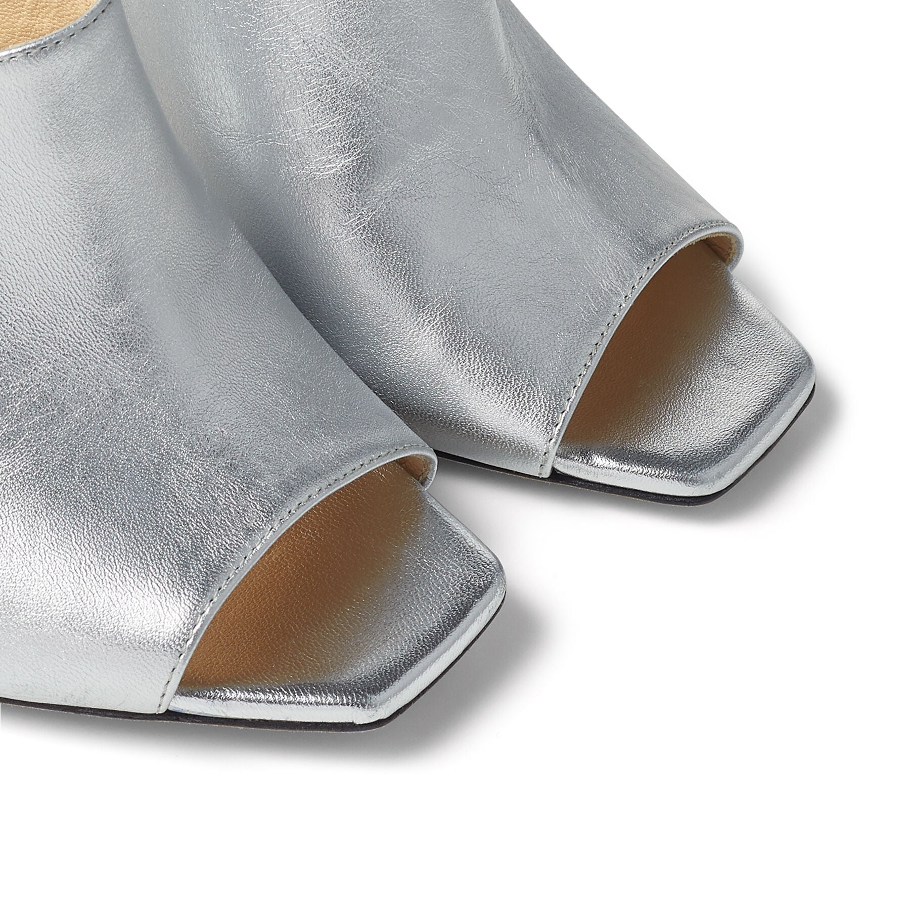 Mules Baia à bout ouvert 100 en cuir métallisé - Silver & Crystal