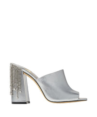 Mules Baia à bout ouvert 100 en cuir métallisé - Silver & Crystal