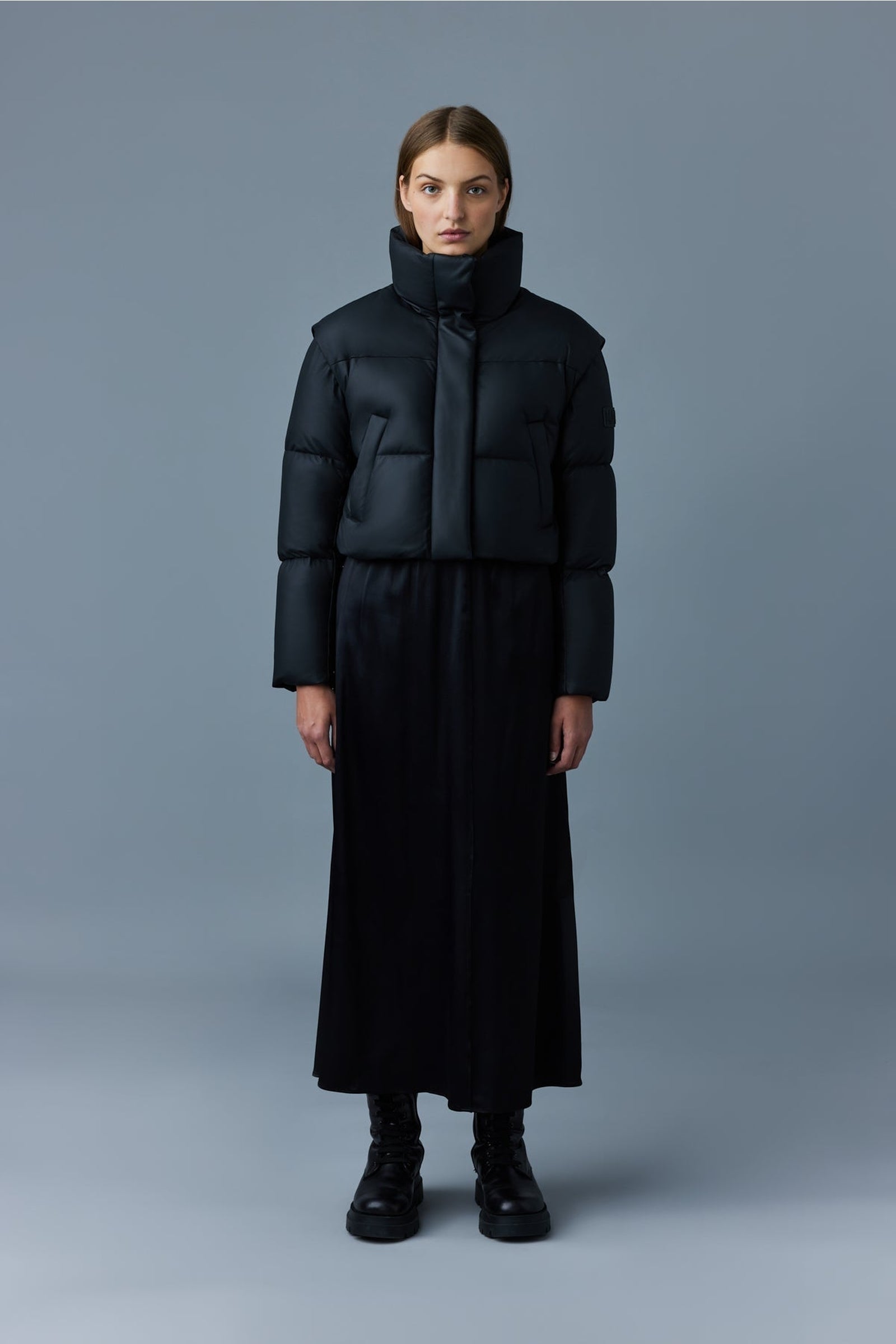 Doudoune courte Bailey en cuir - Black