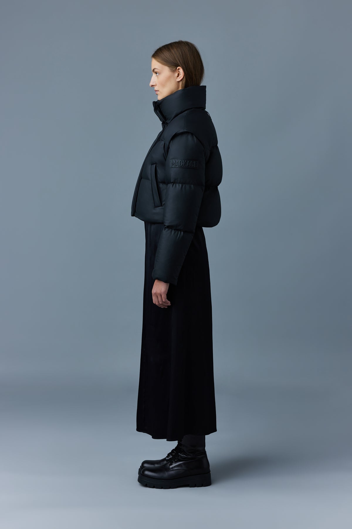 Doudoune courte Bailey en cuir - Black