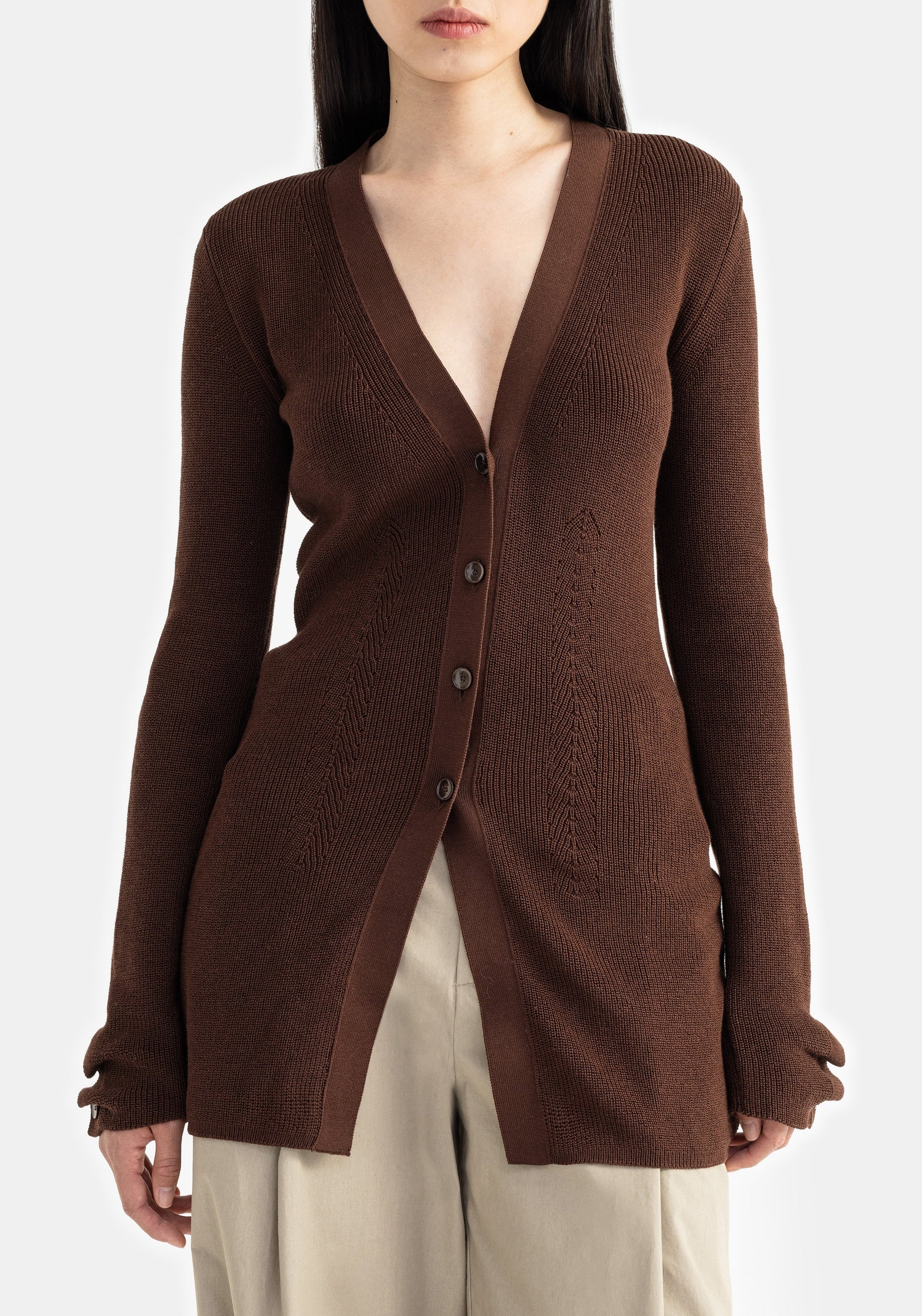 Cardigan Baxter long et cintré - Chocolate