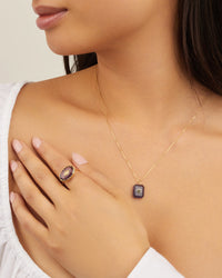 Octagonal necklace in yellow gold - Lolite & Tourmaline