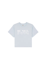 Be Nice Cropped T-Shirt - Baby Blue & White
