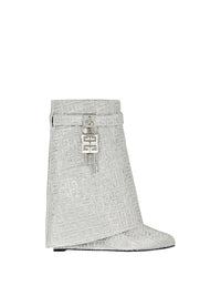Bottines Shark Lock 90 avec strass en satin - Silvery