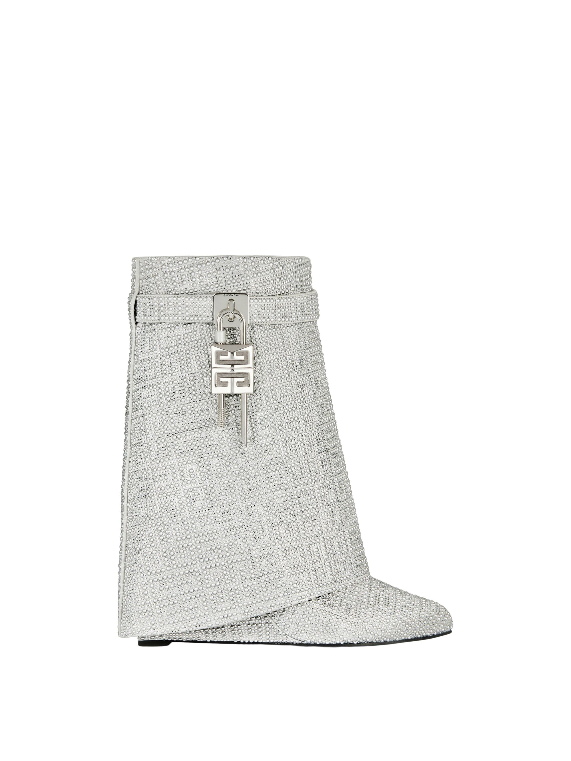 Bottines Shark Lock 90 avec strass en satin - Silvery