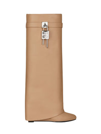 Cuissardes Shark Lock 90 en cuir - Beige