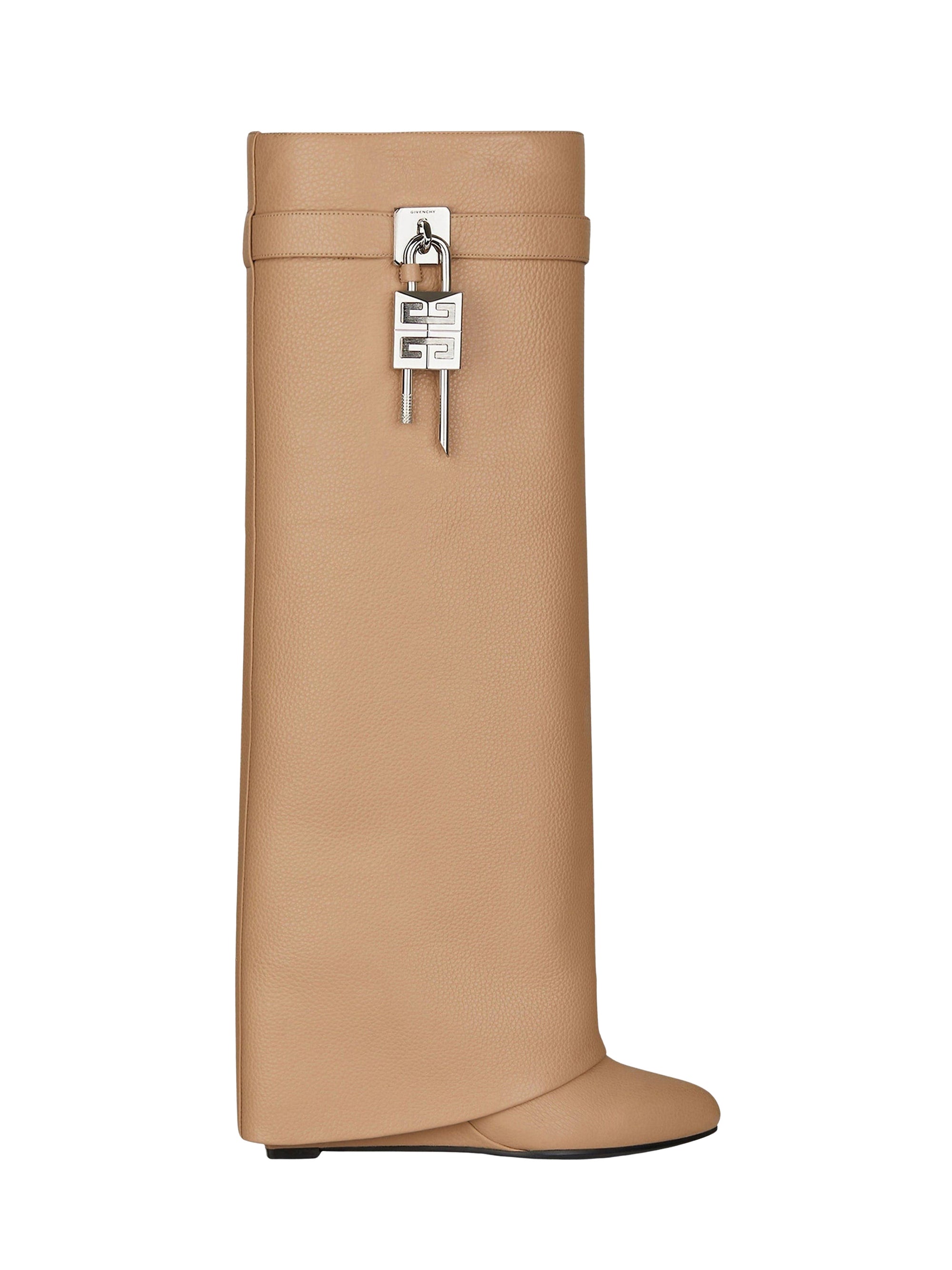 Cuissardes Shark Lock 90 en cuir - Beige